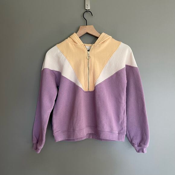 SEZANE‎ Tess Hooded Sweatshirt Size XXS Mauve Purple Yellow Chic French Pullover - Picture 7 of 16